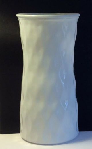 Vintage White Milk Glass Flower Vase 9.  5” X 4.  5” Grooves Ribbed Indents Decor