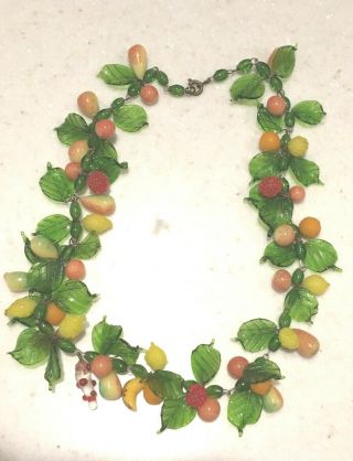 Vintage Glass Fruit And Leaves Necklace