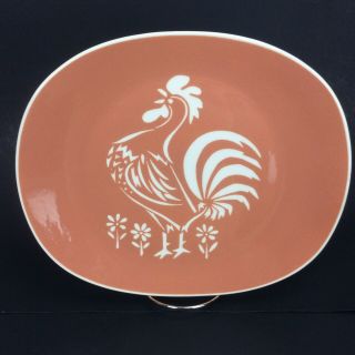 Mid Century Harkerware Cock O Morn Coral Cameo Serving Platter Vintage