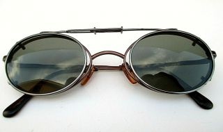 Vintage Giorgio Armani Unisex Wire Frame Eyeglass Frames W/ Clip On Sunshades