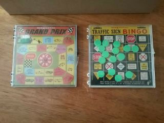 Vintage Norbert Speciality Co.  Magnetic Grand Prix & Traffic Bingo Travel Games