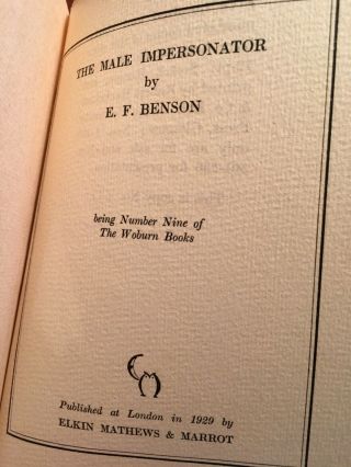 E.  F.  Benson The Male Impersonator 1929 - FIRST,  SIGNED,  Mapp and Lucia 8