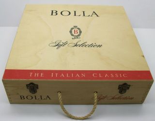 Vintage 4 Bottle Bolla Wooden Wine Case Box Rope Handle Verona Italy