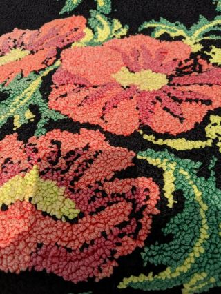 Floor Rug Vintage Hand Made 36 " X22 " Latch Hook Floral Flower