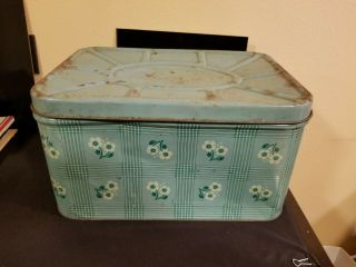Vintage Retro Floral Kitchen Decor Bread Box Metal Tin (green White Flowers)
