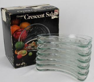 Vintage Set Of 6 Leonard Crystal Crescent Salad Plates - Usa