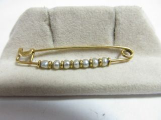 Vintage 18k Solid Gold Baby Pin With Natural Pearls