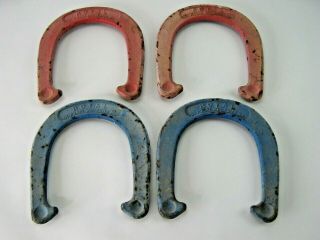 Set Of (4) Vintage Royal Pitching Horseshoes Red And Blue