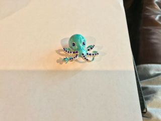 Vintage Whimsical Colorful Sea Octopus Blue Enamel Rhinestone Bolo For Tie