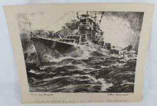 Vintage Wwii Navy Cruiser Uss Los Angeles Extra War Bond Art By Arthur Beaumont