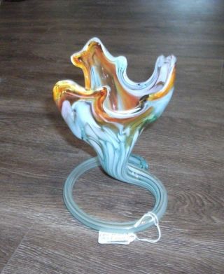 Vintage End Of Day Art Glass Vase Green Copper Swirl