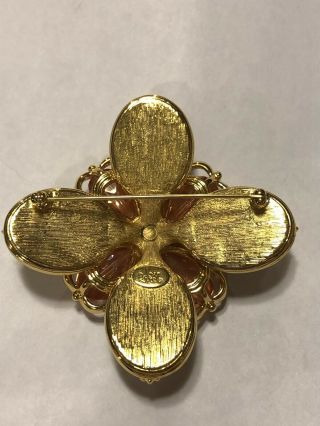 Vintage Gold Rhinestone & Jade Joan Rivers Brooch Jewelry Pin 2 3/4 