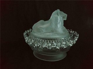 Vintage Imperial Glass Clear Lion On Lace Oval Basket (stamped G)