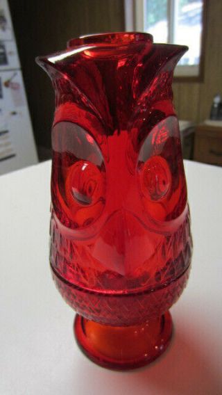 Vintage Viking Ruby Red Glass Owl Fairy Lamp,  2 Piece
