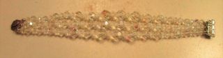 Vintage 50 ' s Chunky Glass AB Crystal Bead Bracelet Multi 3 Strand Clear 2