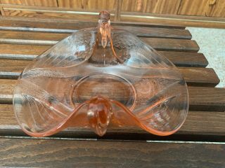 Vintage Pink Depression Glass Double Headed Swan Handled Figural Candy Bowl Dish
