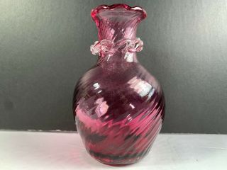 Vintage Amethyst Purple Glass Vases Crystal Trim Swirl 4 1/2