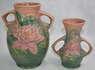 Vintage Roseville Pottery Pink Water Lily Ceramic Vases