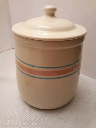 Vintage Mccoy Pottery Cookie Jar Canister Stamped 133 Pink Blue Bands Usa