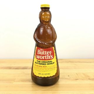 Mrs.  Butter - Worth’s Vintage Syrup Glass Bottle W/ Metal Cap 36oz Kitchen Decor