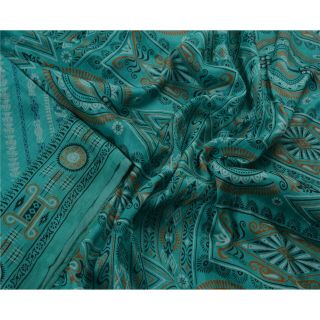 Sanskriti Vintage 100 Pure Silk Saree Green Floral Printed Sari Craft Fabric