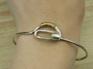 Vtg 18k Yellow Gold/sterling Silver Hook & Eye Modernist Bangle Bracelet