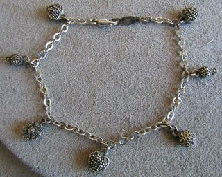 Vintage Sterling Silver Judith Jack Marcasite Heart Flower Charm Bracelet 7.  5 "