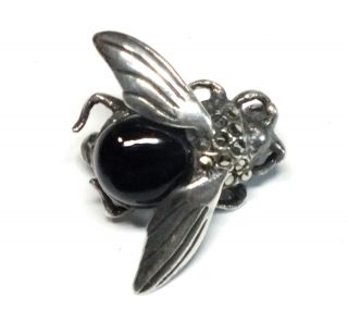 Vintage 925 Sterling Silver Decorative Black Marcasite Moth Brooch,  4.  02g - S92