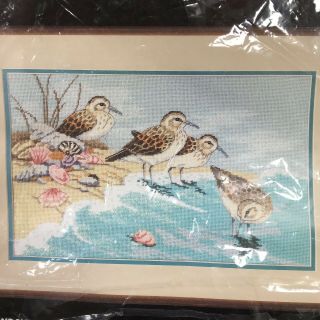 Dimensions Sandpipers Needlepoint Kit Vtg 80s Incomplete Started Beach Shore