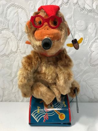 Trumpet Playing Monkey Chimp Battery Operated Vintage Japan Tin Toy Alps Parts