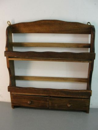Spice Rack Vintage Wood Wooden With 2 Drawers Wall Hung Standing Holds 12 Jars