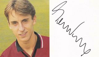 Gary Neville Signed Vintage Manchester United Official Club Card Aftal