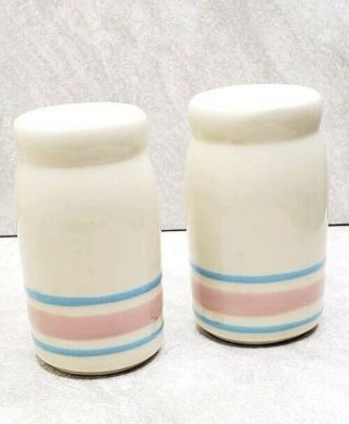 Vintage Mccoy Pottery Pink & Blue Stripe Salt & Pepper Shakers Stoneware