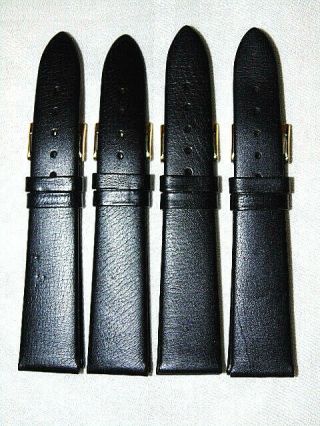 4 X Vintage Hirsch Austrian Black Leather 20mm Watch Band Nos