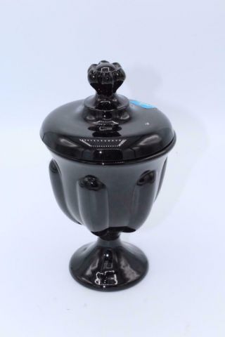Vintage Viking Glass Black Footed Candy Dish With Lid Sticker