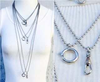 Vtg Silver Ball Chain Lanyard Necklace Pick 16 - 36 " Stainless Steel Charm Holder
