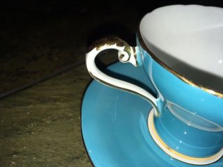 Vintage Aynsley Teal Floral Porcelain Tea Cup with Saucer 3