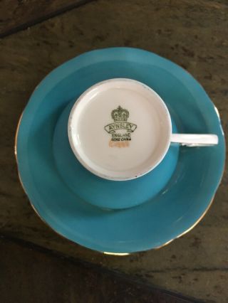 Vintage Aynsley Teal Floral Porcelain Tea Cup with Saucer 5