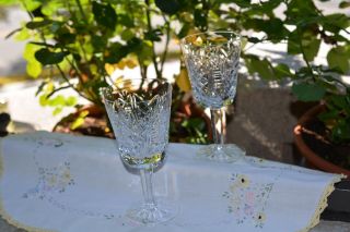 Vintage Waterford Crystal Wine Glasses Stem Clare Pattern Old Mark Set Of 2
