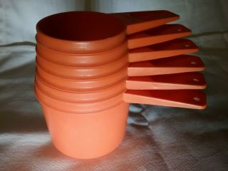 Vintage Tupperware Set Of 6 Retro Orange Measuring Cups Made In Usa S/h