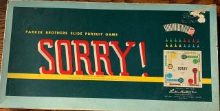 Vintage Sorry Board Game 1950s Edition Complete Parker Bros Family Fun