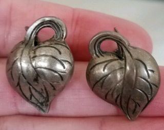 Vtg KALO Leaf Arts & Crafts Hand Wrought Sterling Silver Screwback Earrings.  925 2