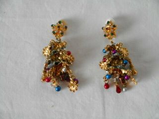 Vintage Latr All The Trimmings Christmas Tree Earrings Clip - Ons