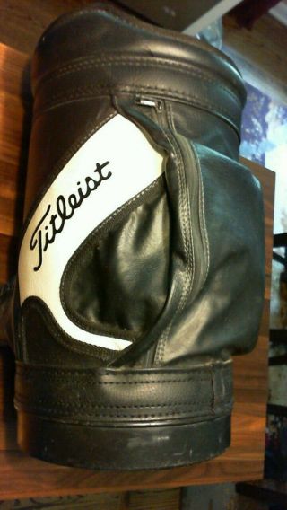 Vintage Titleist Golf Den Caddy Bag Display Ball Leather Black White 20 " Tall