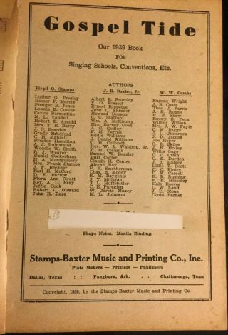 GOSPEL TIDE Stamps Quartet Music Co.  1939 Vintage Paperback Songbook.  ShapeNotes. 4