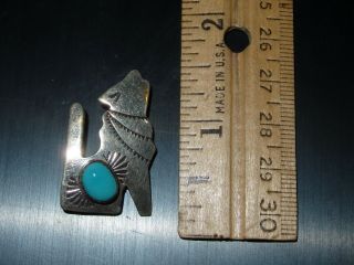 Vintage Native American Navajo 925 Sterling Silver Wolf Turquoise Pin Brooch