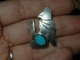 Vintage Native American Navajo 925 Sterling silver wolf turquoise pin brooch 2