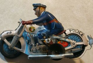 Vintage Tin Toy - - Policeman On A Motorcycle - - - Very