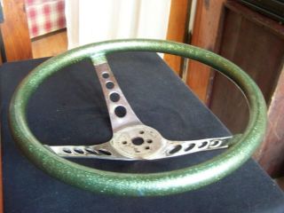Vintage Superior Performance “the 500” Steering Wheel 14 1/2” Green Metal Flake