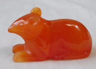 Vtg Chinese Carved Carnelian Agate Stone Mouse Rat Bead Netsuke Button Figure